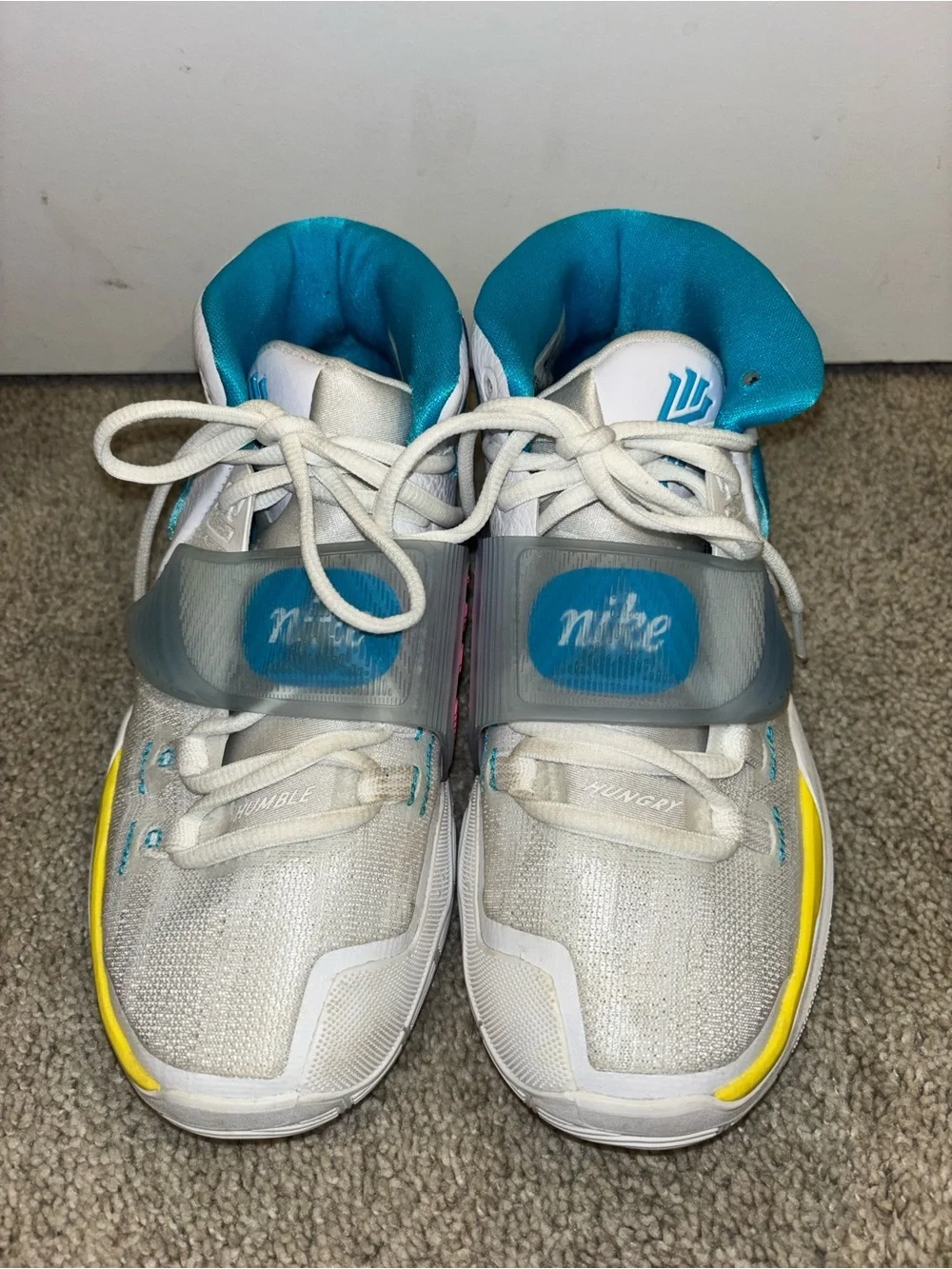 Nike Kyrie 6 Kids White High-Top Sneakers with Teal & Yellow Accents
